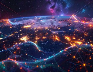 Close Up of Glowing Digital Neural Network Interface