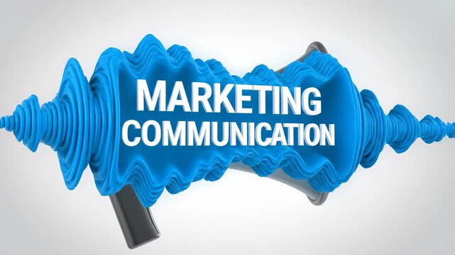 Marketing communication concept with megaphone emitting blue sound waves and metallic loudspeaker broadcasting bold message promotion and sound wave broadcasting for effective communication