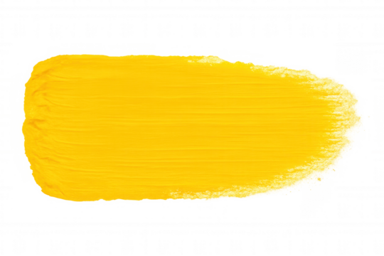 Vibrant yellow paint brush stroke isolated on transparent background, perfect for adding a pop of color to designs