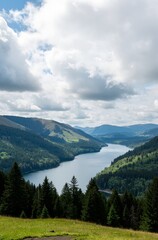 mountain landscape with lake and mountains