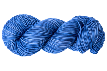 Twisted skein of variegated blue wool yarn for knitting isolated on a transparent background
