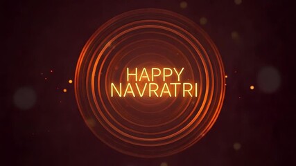 Festive Happy Navratri greeting card with orange concentric circles on dark background