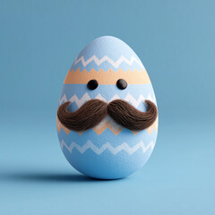 Easter egg with mustache on blue background