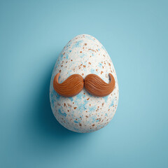 Easter egg with mustache on blue background