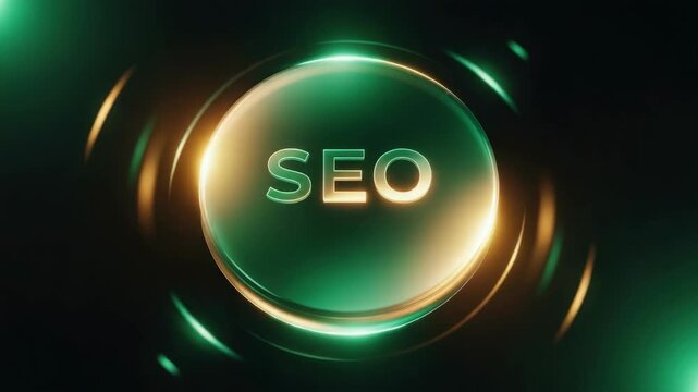 Neon SEO sign glowing on dark background with abstract light effects. SEO is key for website promotion, marketing, or digital advertisement.