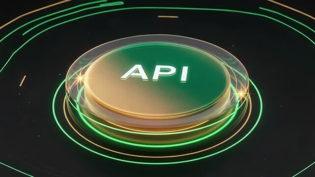 Exploring API connection with glowing interface showing software connectivity. API acts as conduit to enable cloud services, data sharing, and microservices integration.