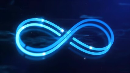 Animated infinity loop glowing blue symbol with digital light effects representing continuous flow, automation, technology innovation, and futuristic digital process in seamless loop design - Powered by Adobe