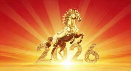 Galloping horses in golden light with 2026 numbers