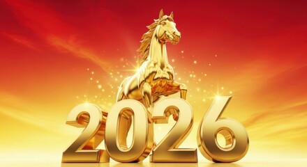 2026 Golden font and horses in light