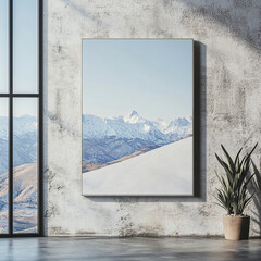 Textured Wall With Snowy Mountain Landscape Artwork