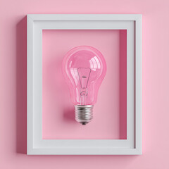 Pink light bulb in white frame on pink background - Concept of woman and creativity