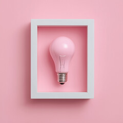 Pink light bulb in white frame on pink background - Concept of woman and creativity
