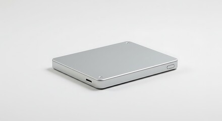 Sleek Silver External Hard Drive with USB-C Port on White Background