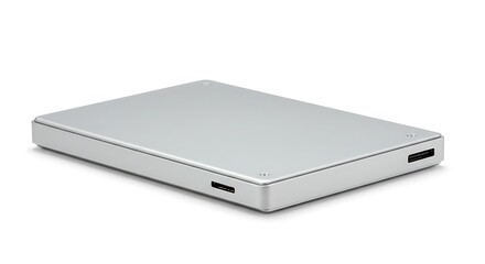 Sleek Silver External Hard Drive with USB-C Ports on White Background