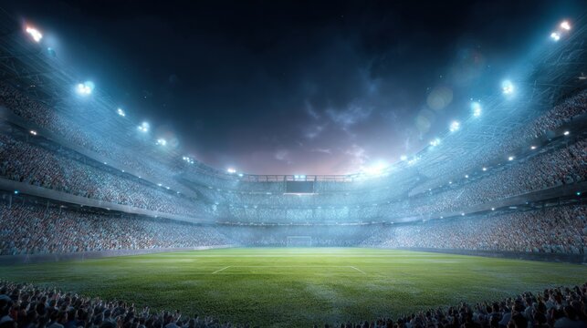 Modern Professional Football Stadium with Packed Fans and Vibrant Sports Branding Authentic High-Quality Sports Marketing and Social Media Content