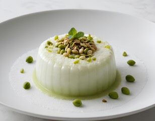 Pistachio Panna Cotta with Crushed Nuts and Elegant Plating