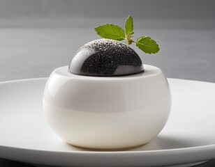 Black Sesame Mousse with Coconut Cream and Seed Garnish