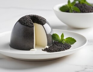 Black Sesame Mousse with Coconut Cream and Seed Garnish