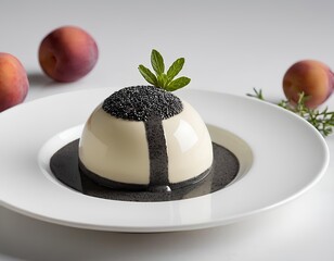 Black Sesame Mousse with Coconut Cream and Seed Garnish
