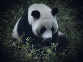 Fototapeta premium Authentic Wild Panda in Natural Habitat Premium Environmental Conservation and Sustainable Living Content for Modern Eco-Friendly Marketing Campaigns