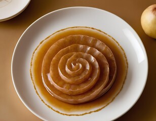 Caramel Flan with Swirl Pattern and Fresh Herb Garnish