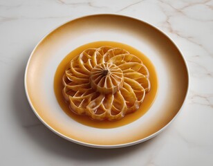 Caramel Flan with Swirl Pattern and Fresh Herb Garnish