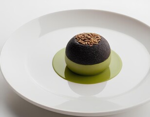 Matcha Dessert Sphere with Black Sesame Crumble and Toasted Seeds