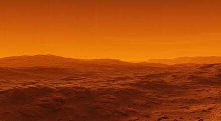 Red Planet Landscape with Rocky Terrain Under an Orange Sky