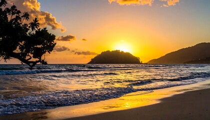 Golden sunset over beach isle