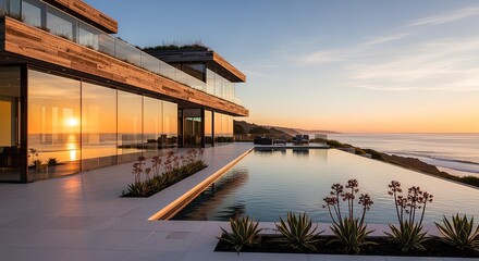 Obraz premium Luxury glass residence with panoramic sea views