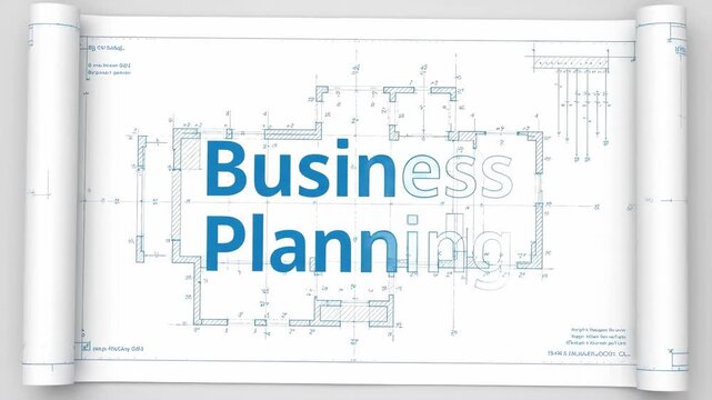 Business Planning Concept with Strategic Blueprint Background Showing Corporate Strategy, Project Management, Financial Planning, Architecture Layout