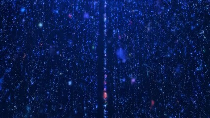 Glowing multicolor dots falling like digital rain create mesmerizing abstract background with vibrant blue, red, green lights and dynamic futuristic atmosphere in dark space - Powered by Adobe