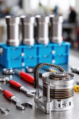 Professional Automotive Timing Belt and Engine Repair Tools in Workshop Modern Technical Expertise for Car Maintenance Marketing and Social Media Content