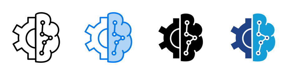 machine learning icon set multiple style collection