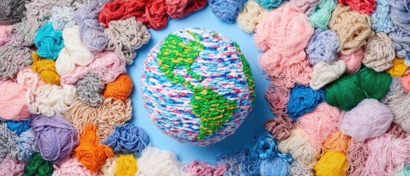 Premium Sustainable Circular Fashion Concept with Yarn Earth Sphere Modern Eco-Friendly Textile Design for Social Media and Marketing Campaigns
