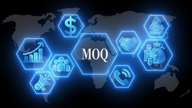 Digital business concept M O Q minimum order quantity global network icons finance growth
