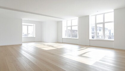 Spacious Bright Empty Modern Room with Wood Floor