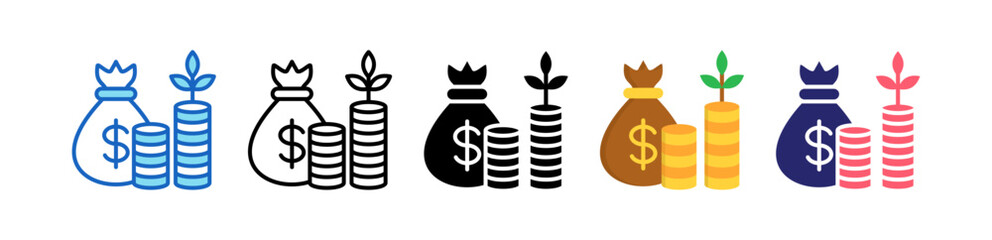 Wealth Accumulation Multiple Style Icon Set Collection. 