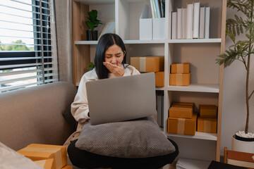 this businesswoman own a small business, sme, she is working in online business to sell her...