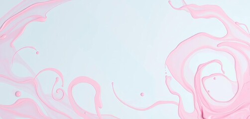 Abstract pastel pink paint swirls on a pastel blue background, minimalist design, copy space,  copy space,  pastel blue
