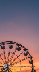 A magnificent Ferris wheel stands tall against a vibrant sunset sky, showcasing a captivating display of warm colors and intricate details.