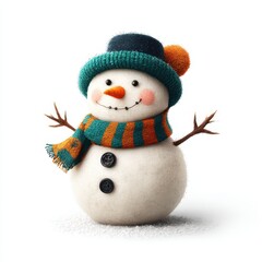 Snowman with colorful hat and scarf in winter setting brightens the cold season