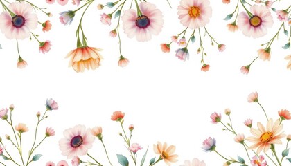 Delicate watercolor wildflowers in pastel hues, rustic vintage seamless pattern for textile, floral pattern, design