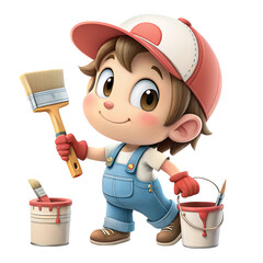 Building Worker depicts a cheerful, cartoon-style character of a young boy dressed as a painter or repair person Art Board Print Png Digital Download Print on Demand Cute Fall Cartoon.