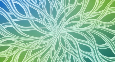 Fototapeta premium Abstract Flowing Energy Lines with White Luminous Ribbons on Blue Green Gradient Background – Dynamic Digital Art