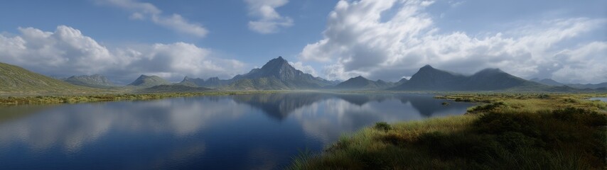 Fototapeta premium Panoramic hdr landscape mountain lake view