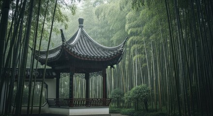 Pavilions deep in the bamboo forest