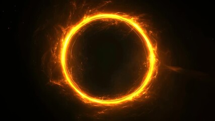 A glowing fiery ring set against a dark background, captured from a top-down angle. Ideal for a dramatic video intro or cosmic theme. Live desktop wallpaper.