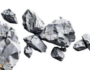 Crumbling Grey Rocks with Dust and Pebbles Isolated on Transparent Background PNG