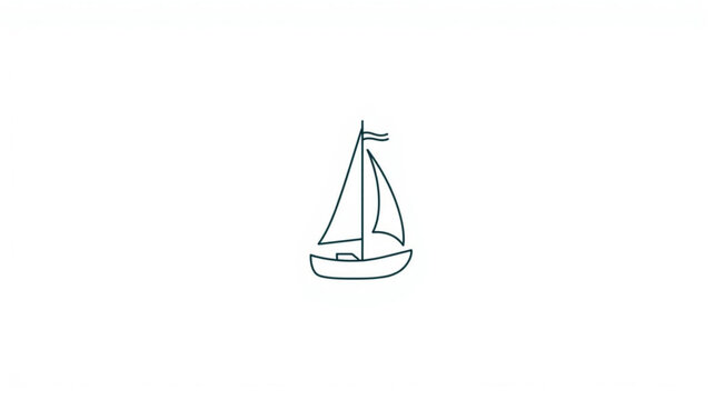 Simple minimalist line drawing of a sailboat. A clean, elegant icon representing travel, leisure, and nautical adventures on the sea